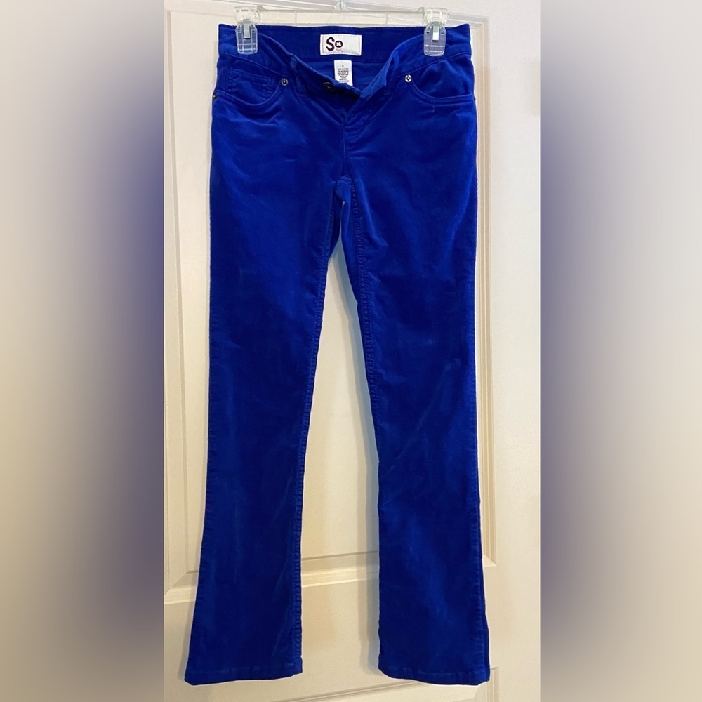 NWOT Juniors So Sz-1 Corduroy Pants- Eye Catching Bright Royal Blue, Mid-Rise,🎄 - Picture 11 of 16